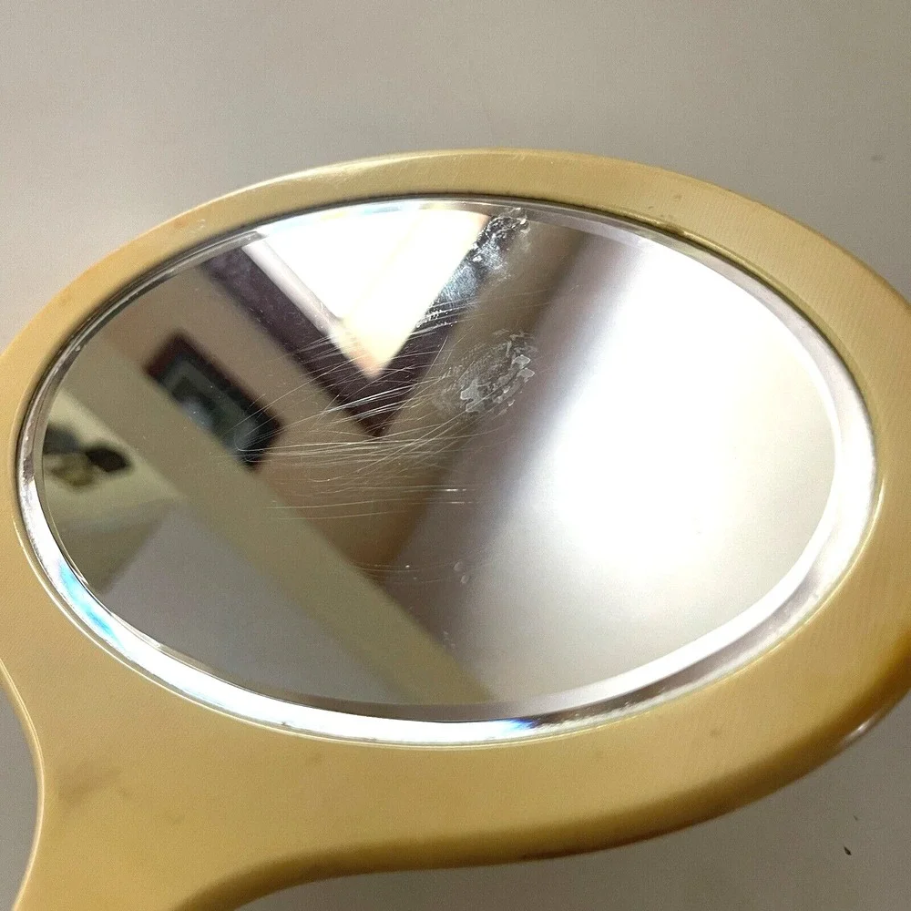 Antique Art Deco Ivorine Big Hand Mirror Celluloid Dresser Accessory Woman Retro
